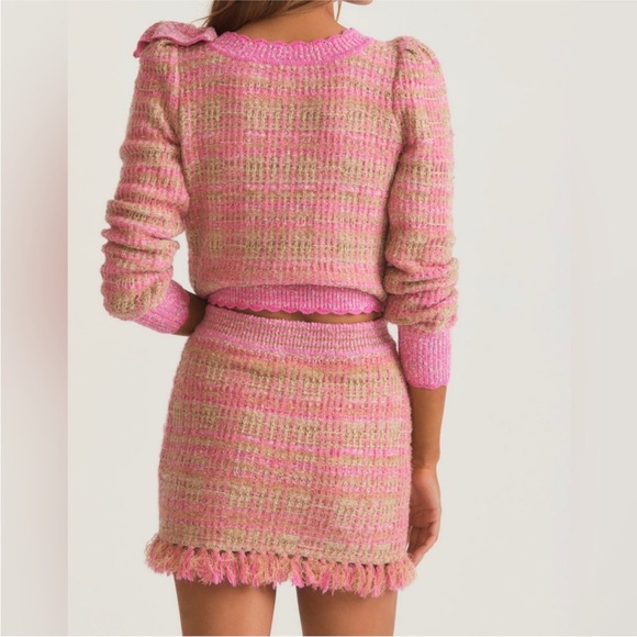 RARE 🎀 LoveShackFancy Crop Cardigan Jacket + Skirt Set in Barbie Pink - Picture 11 of 13